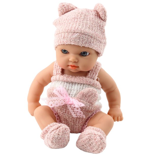 Baby Doll with Blanket, White and Pink Clothes, Hat, 18 cm 2