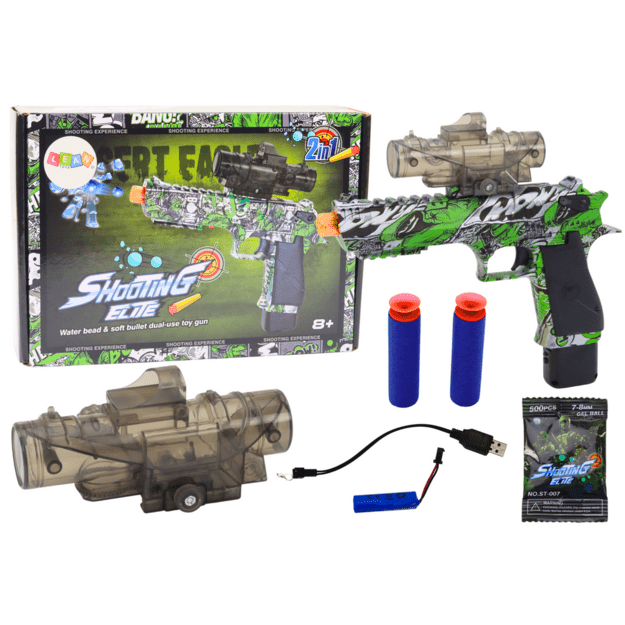 Electric Water Bullet Gun, 2in1 Arrows, Green