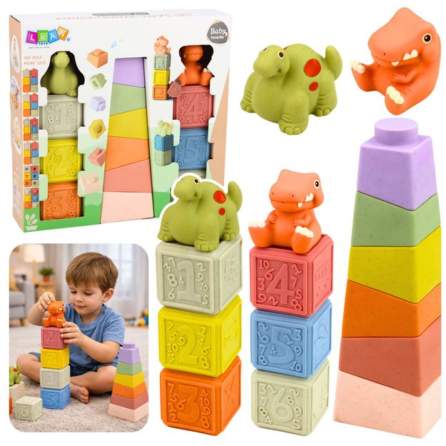 Set of Soft Sensory Educational Rubber Dinosaurs Blocks 14 pcs.