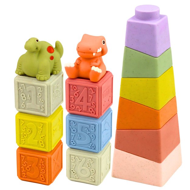 Set of Soft Sensory Educational Rubber Dinosaurs Blocks 14 pcs. 1
