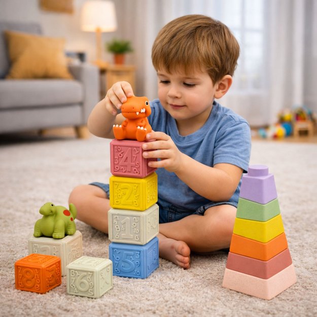 Set of Soft Sensory Educational Rubber Dinosaurs Blocks 14 pcs. 5