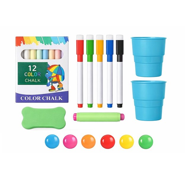 Dvipusė magnetinė sausai valoma lenta su magnetais ir kreidomis, 48 ​​vnt. 3