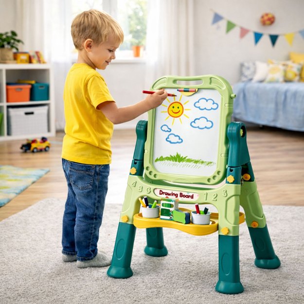 Dvipusė magnetinė sausai valoma lenta su magnetais ir kreidomis, 48 ​​vnt. 2