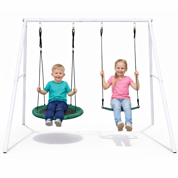 Garden Swing Stork s Nest Seat 2in1 Frame White 210x170 cm