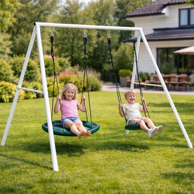 Garden Swing Stork s Nest Seat 2in1 Frame White 210x170 cm