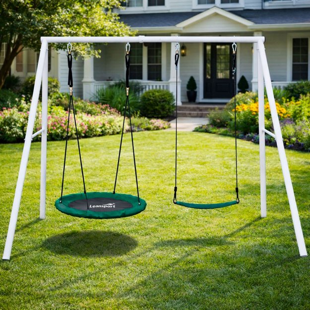 Garden Swing Stork s Nest Seat 2in1 Frame White 210x170 cm