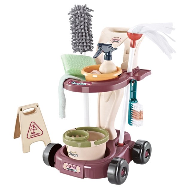 Vaikiškas valymo rinkinys vežimėliui, šluostei, kibirui, dulkių siurbliui, 26 vnt.