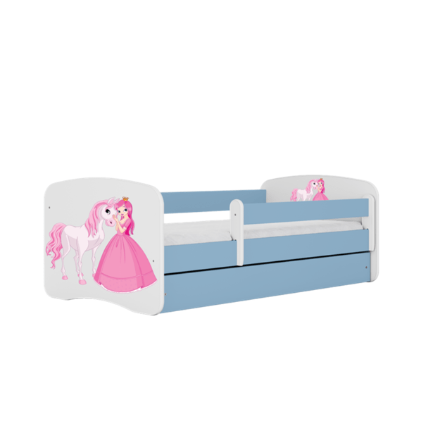 Babydreams mėlyna princesės arklio lova su stalčiumi be čiužinio 160/70