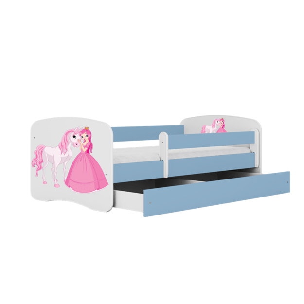 Babydreams mėlyna princesės arklio lova su stalčiumi be čiužinio 160/70