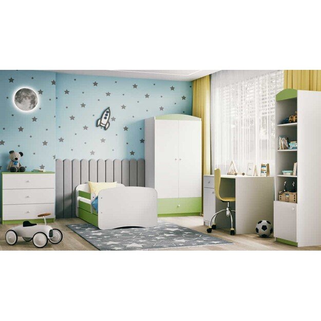 Babydreams žalia lova be rašto su stalčiais čiužinys 140/70 4