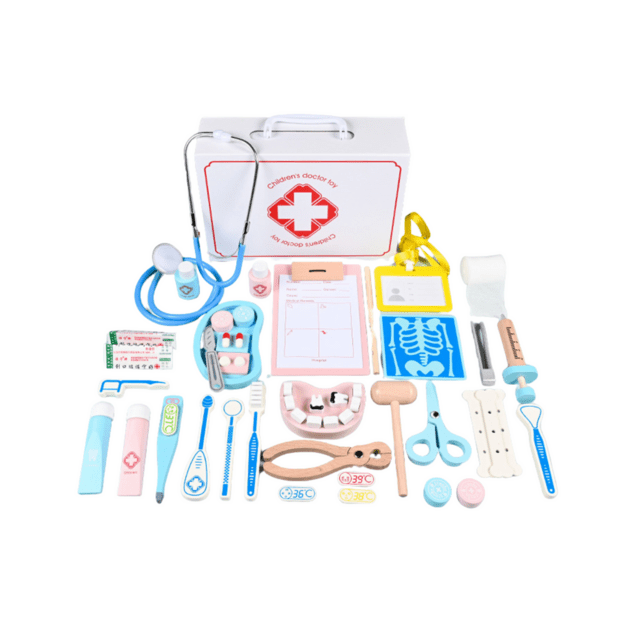 Medinis medicinos rinkinys vaikams lagamine, pirmosios pagalbos vaistinėlė, odontologas, 43 vnt.