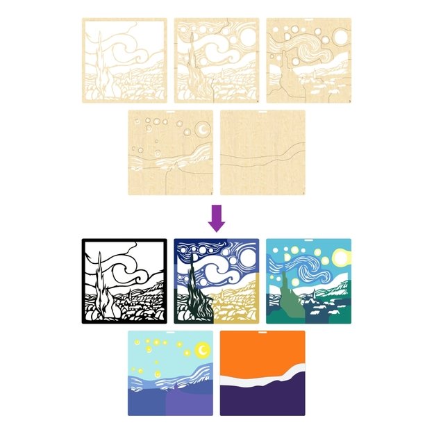 Splat Planet medinis 3D spalvinimo paveikslas, Žvaigždėta naktis