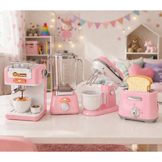 Mažų buitinių prietaisų rinkinys vaikams: baterijomis maitinami virtuvės prietaisai, šviesos ir garsai