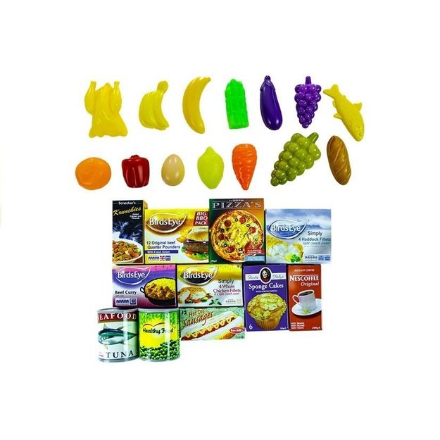 Pirkinių vežimėlis vaikams, aksesuarai, pirkinių rinkinys, 25 vnt.