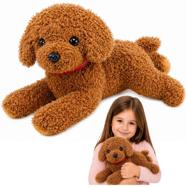 Plush Dog Poodle Mascot Cuddly Toy Weighted Paws Collar 30cm