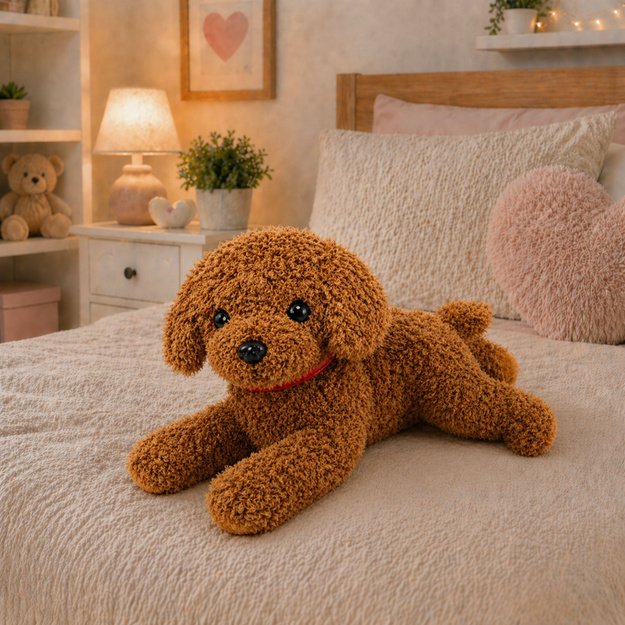 Plush Dog Poodle Mascot Cuddly Toy Weighted Paws Collar 30cm