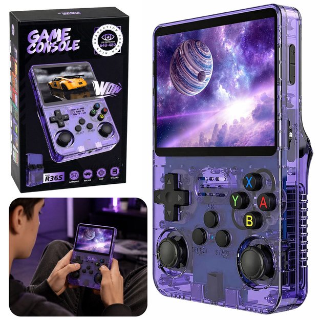 Mini R36S Portable Retro Gaming Console 21,000 IPS 3.5 Inch Purple