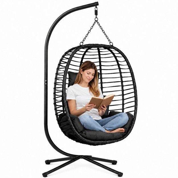 LEAN Hanging Rocking Chair Garden Cocoon Cushions Swing Frame Black