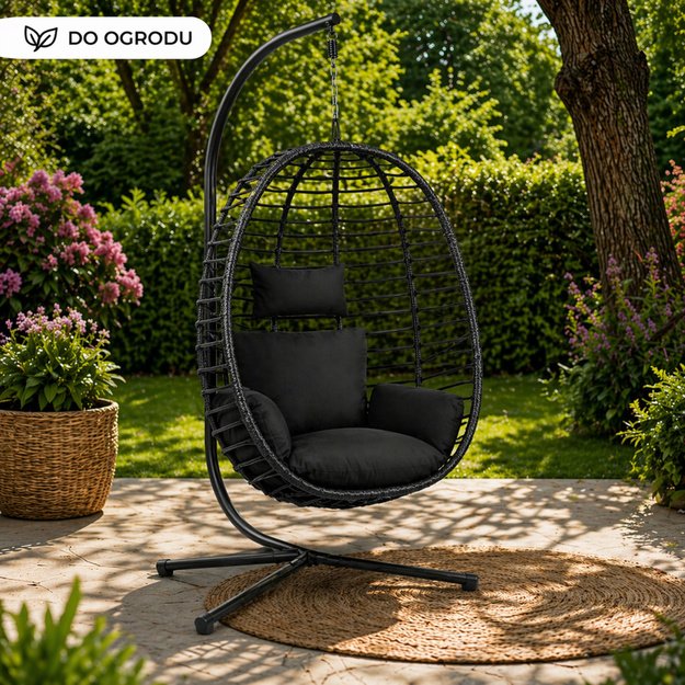 LEAN Hanging Rocking Chair Garden Cocoon Cushions Swing Frame Black