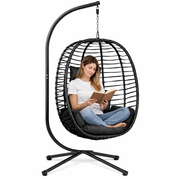 LEAN Hanging Rocking Chair Garden Cocoon Cushions Swing Frame Black
