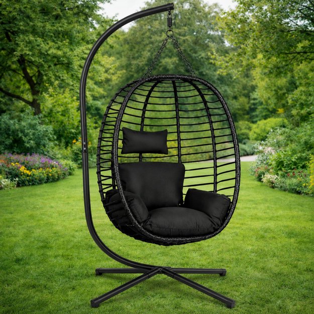 LEAN Hanging Rocking Chair Garden Cocoon Cushions Swing Frame Black