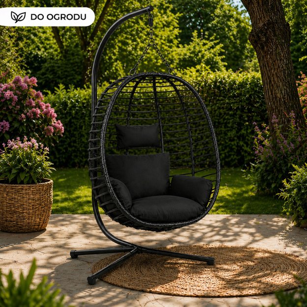 LEAN Hanging Rocking Chair Garden Cocoon Cushions Swing Frame Black