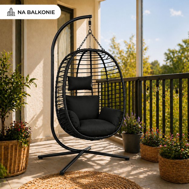 LEAN Hanging Rocking Chair Garden Cocoon Cushions Swing Frame Black