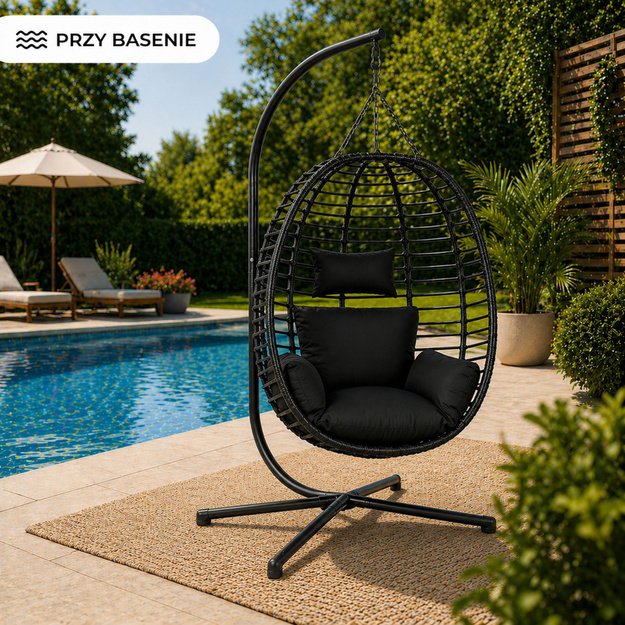 LEAN Hanging Rocking Chair Garden Cocoon Cushions Swing Frame Black