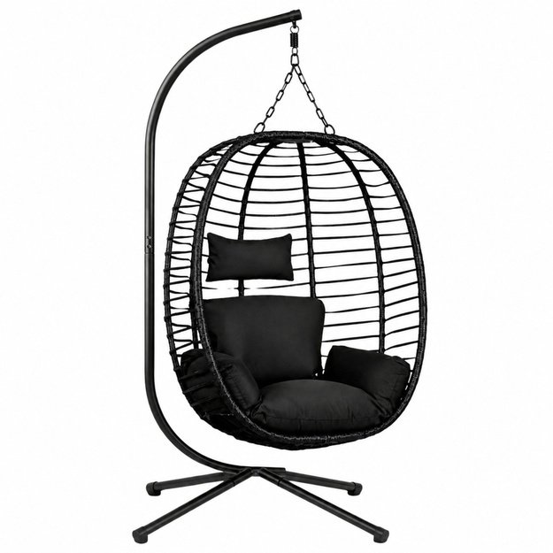 LEAN Hanging Rocking Chair Garden Cocoon Cushions Swing Frame Black