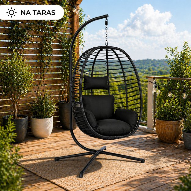 LEAN Hanging Rocking Chair Garden Cocoon Cushions Swing Frame Black