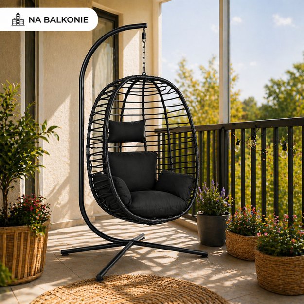 LEAN Hanging Rocking Chair Garden Cocoon Cushions Swing Frame Black