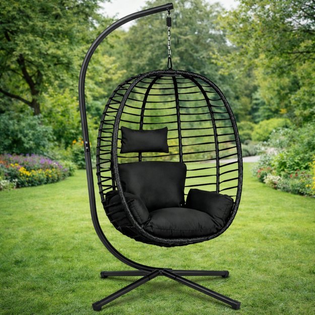 LEAN Hanging Rocking Chair Garden Cocoon Cushions Swing Frame Black
