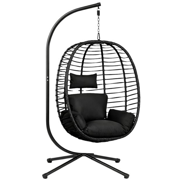 LEAN Hanging Rocking Chair Garden Cocoon Cushions Swing Frame Black