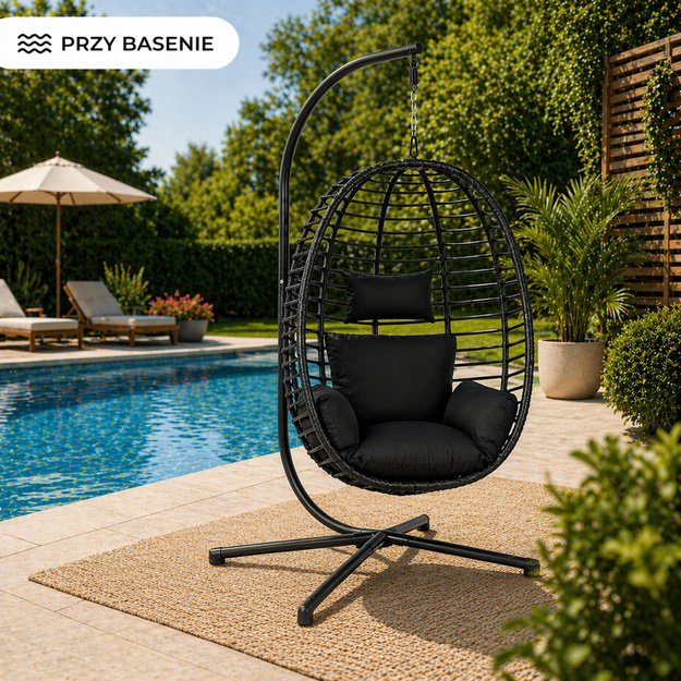LEAN Hanging Rocking Chair Garden Cocoon Cushions Swing Frame Black