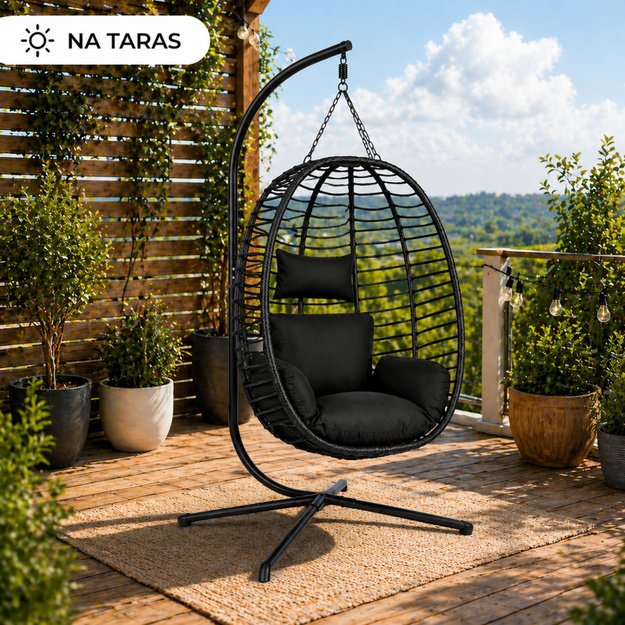 LEAN Hanging Rocking Chair Garden Cocoon Cushions Swing Frame Black