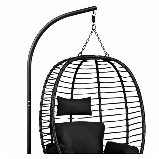 LEAN Hanging Rocking Chair Garden Cocoon Cushions Swing Frame Black