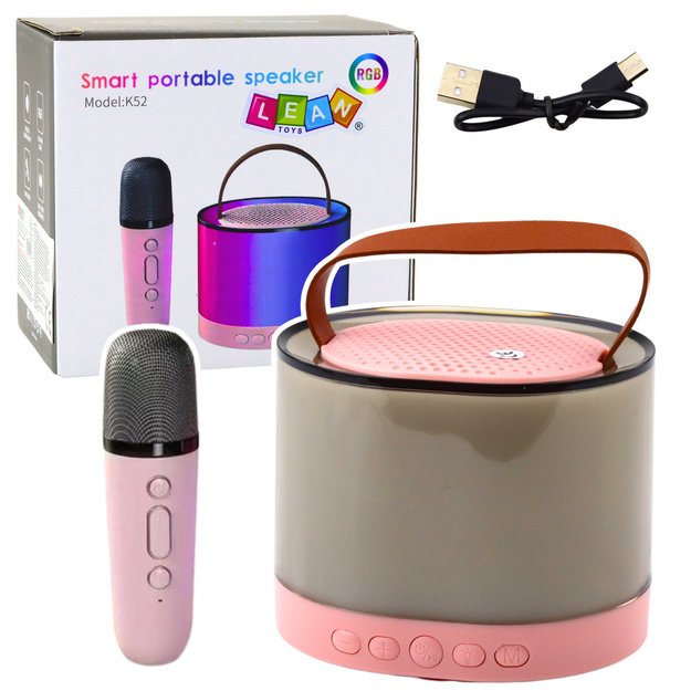Karaoke Kit Speaker Microphone Wireless K52 RGB Bluetooth Pink