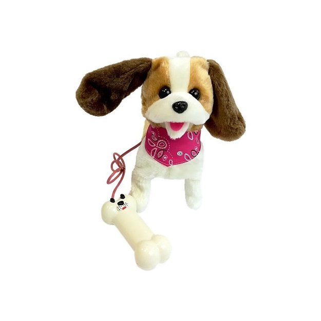 Plush Dog on Lead Controlled Pilot Bone White-Brown