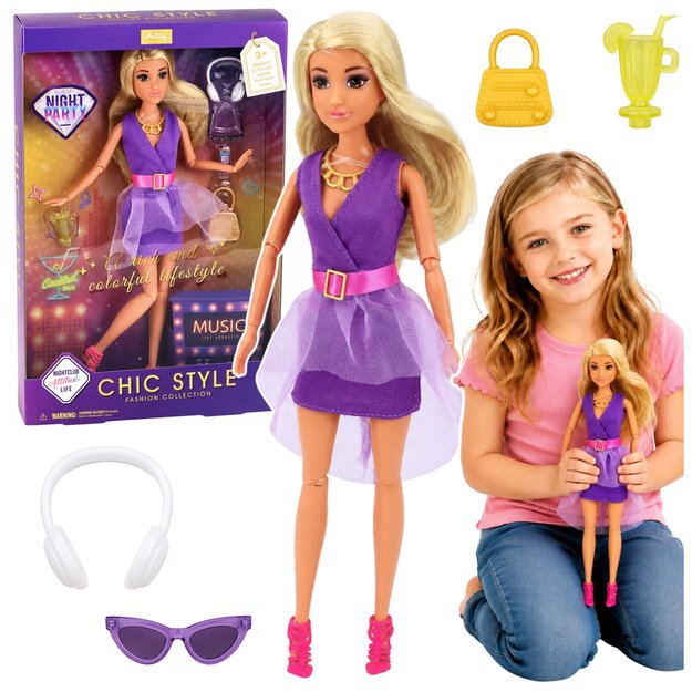 Anlily Fashion Doll in Purple Dress Headphones Accessories Set