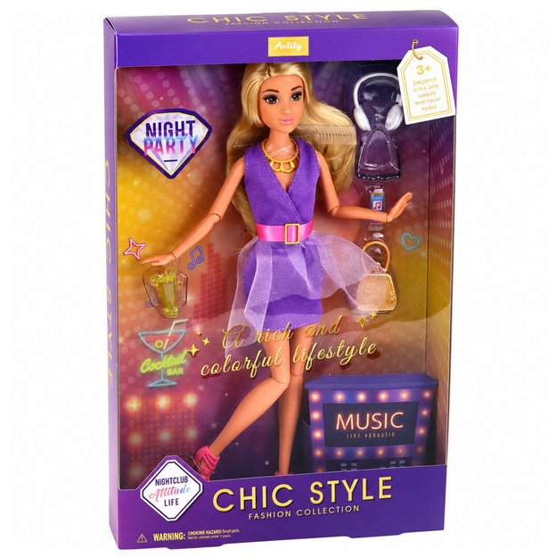 Anlily Fashion Doll in Purple Dress Headphones Accessories Set