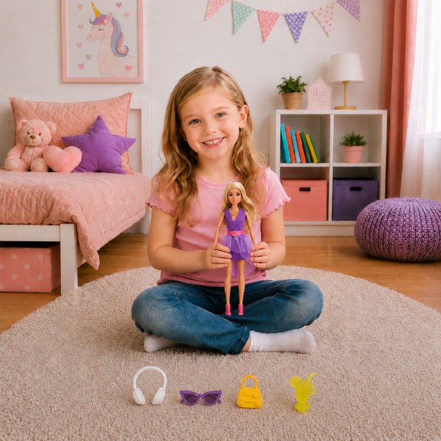 Anlily Fashion Doll in Purple Dress Headphones Accessories Set