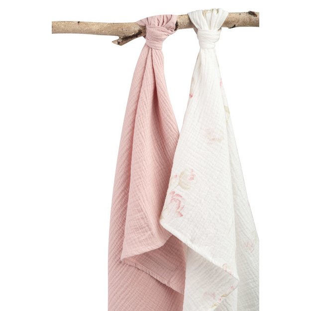 DIAPER CRUSHED MUSLIN 60X75 2-PACK FLOWERS PINK