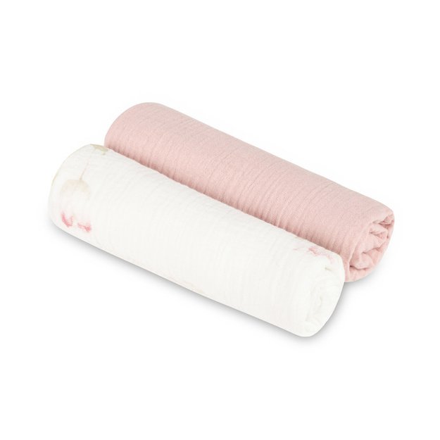 DIAPER CRUSHED MUSLIN 60X75 2-PACK FLOWERS PINK