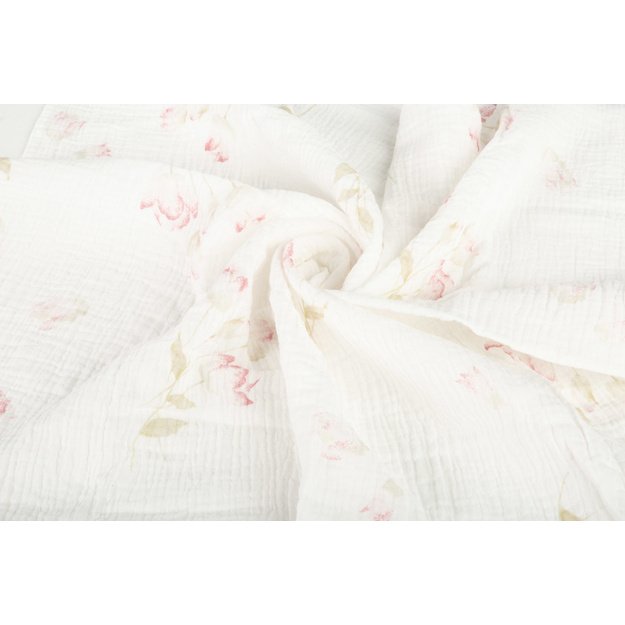 DIAPER CRUSHED MUSLIN 60X75 2-PACK FLOWERS PINK