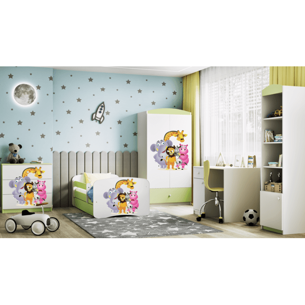 Babydreams žalia zoologijos sodo lova be stalčiaus latekso čiužinys 140/70 6