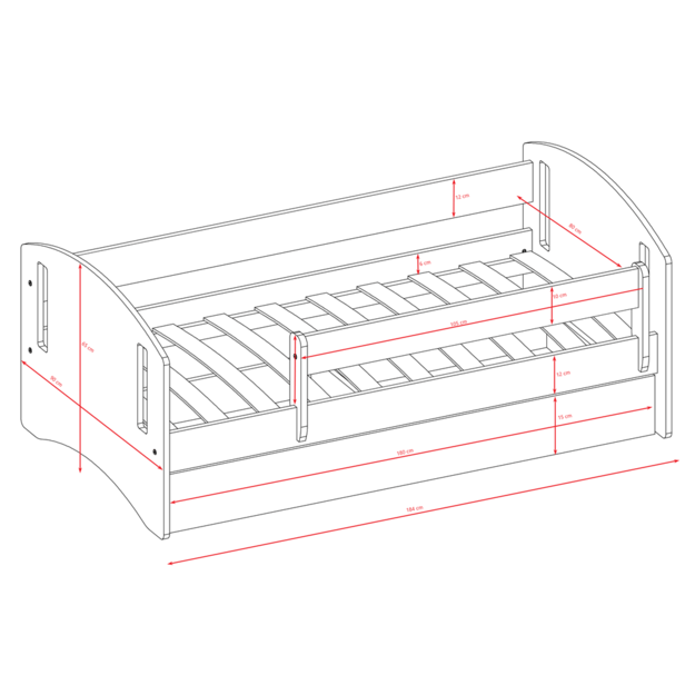 Lova classic 2 mėlyna su stalčiumi be čiužinio 180/80 5