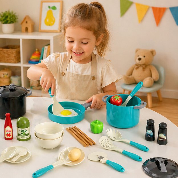 Little Chef Set Pots Dishes Food Products 33 El
