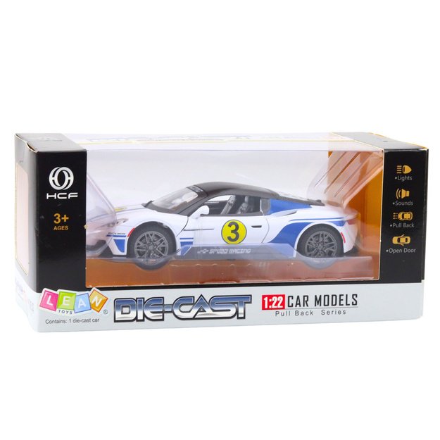 Metal Sports Car Lights Sounds Drive White 1:22 4