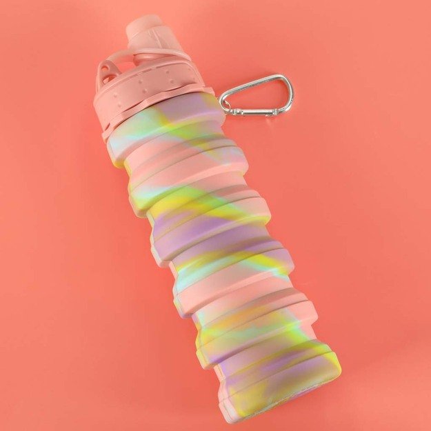 Vandens buteliukas bidonas silikoninis sulankstomas su rankena sportinis 500ml vaivorykštinis 13