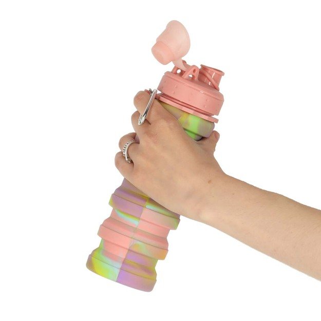 Vandens buteliukas bidonas silikoninis sulankstomas su rankena sportinis 500ml vaivorykštinis 11